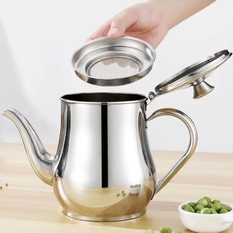 Stainless Steel Kettle Oil Filter Pot, Oil Skimmer Jug, Oil Filter Kettle, Portable Oil Strainer Pot, Cooking Oil Tank With Filter, Oil Dispenser Pot With Removable Filter, Storage Can For Kitchen Stainless Steel Kettle Oil Filter Pot, Oil Skimmer Jug, Oil Filter Kettle, Portable Oil Strainer Pot, Cooking Oil Tank With Filter, Oil Dispenser Pot With Removable Filter, Storage Can For Kitchen